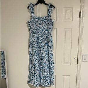 Draper James Blue and White Floral Midi Dress